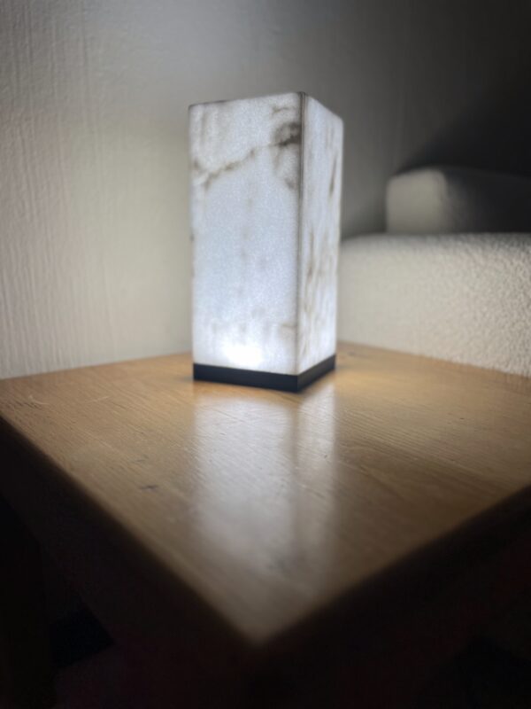 IMG_5216 Translucent Marble Stone Table Lamp with Zimbabwe Black Granite Base 140mm Square x 320mm Hight