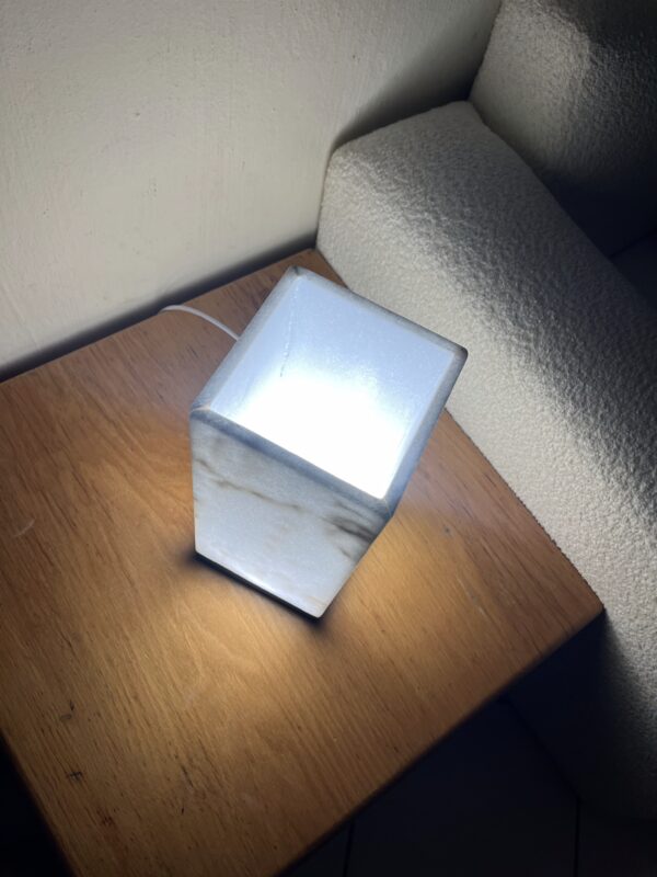 IMG_5218 Translucent Marble Stone Table Lamp with Zimbabwe Black Granite Base 140mm Square x 320mm Hight