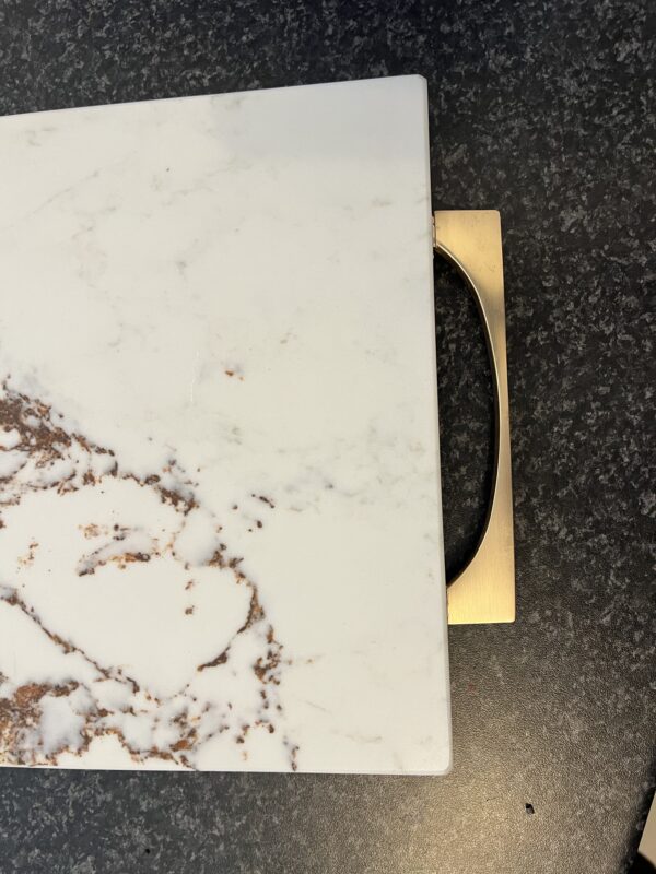 Marble serving tray gold handles blanco bronze