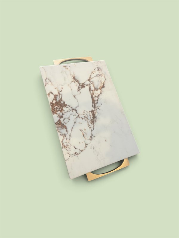 Marble serving tray gold handles blanco bronze