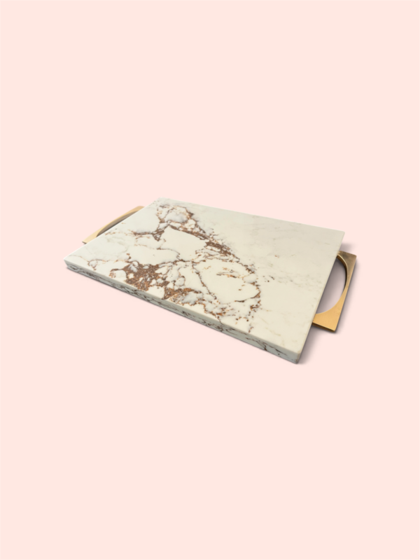 Marble serving tray gold handles blanco bronze