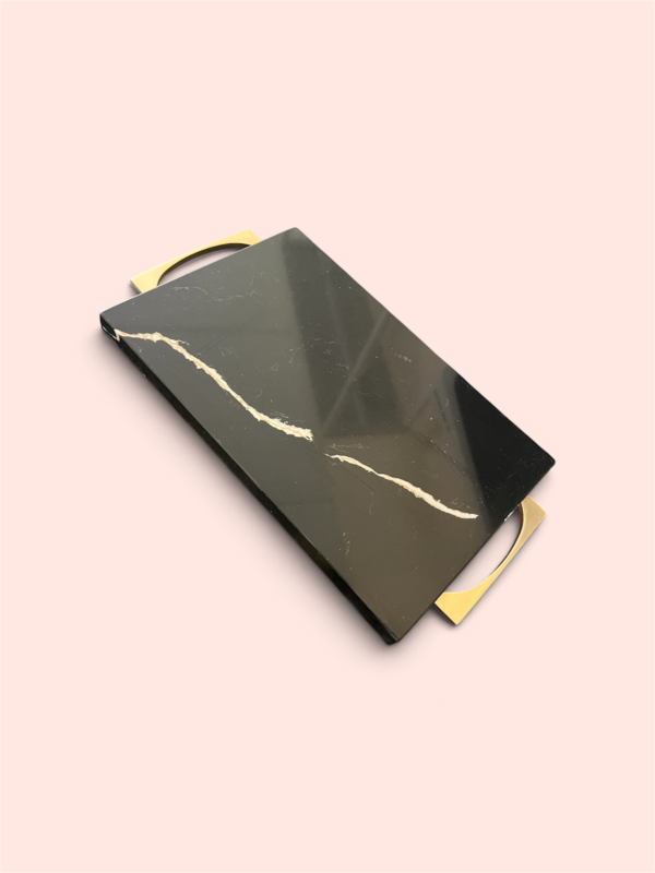 Marble serving tray et noir gold handles - view 2