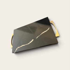 Marble serving tray et noir gold handles